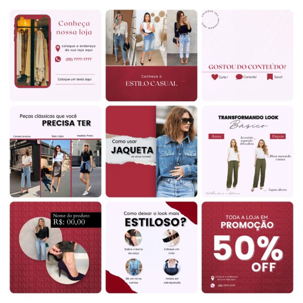Pack Canva Loja de Roupas Femina Template Canva 40 Artes + Bônus