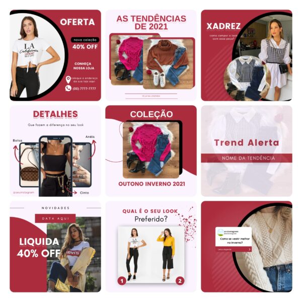 Pack Canva Loja de Roupas Femina Template Canva 40 Artes + Bônus