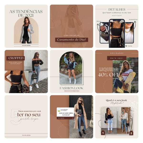 Pack Canva Loja de Roupas MInimalista Template Canva 40 Artes + Bônus