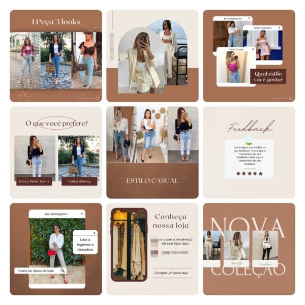 Pack Canva Loja de Roupas MInimalista Template Canva 40 Artes + Bônus