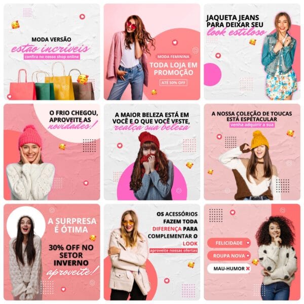 Pack Canva Loja de Roupas Template Canva 30 Artes + Bônus