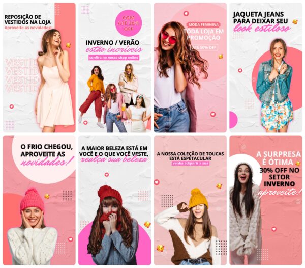 Pack Canva Loja de Roupas Template Canva 30 Artes Storie + Bônus