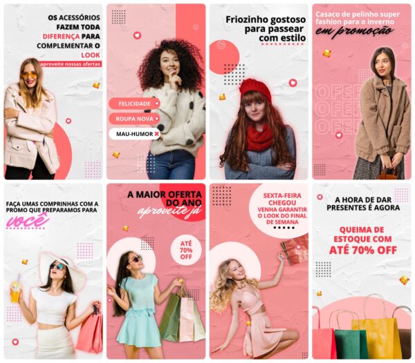 Pack Canva Loja de Roupas Template Canva 30 Artes Storie + Bônus