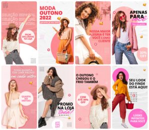 Pack Canva Loja de Roupas Template Canva 30 Artes Storie + Bônus