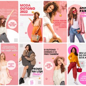 Pack Canva Loja de Roupas Template Canva 30 Artes Storie + Bônus