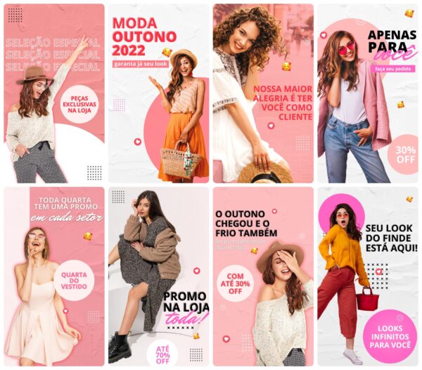 Pack Canva Loja de Roupas Template Canva 30 Artes Storie + Bônus