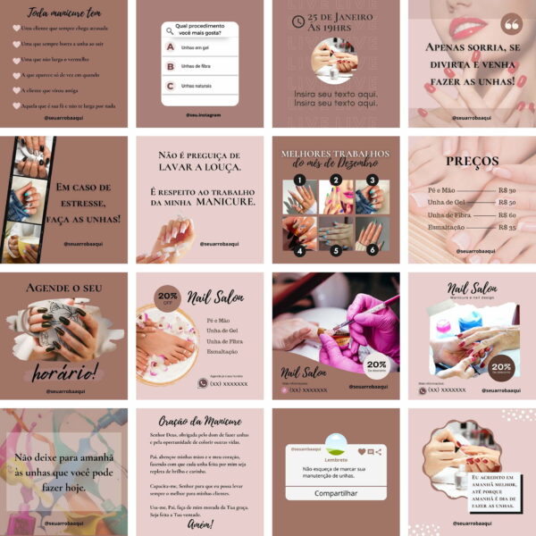 Pack Canva Manicure e Pedicure Template Canva 100 Artes + Bônus