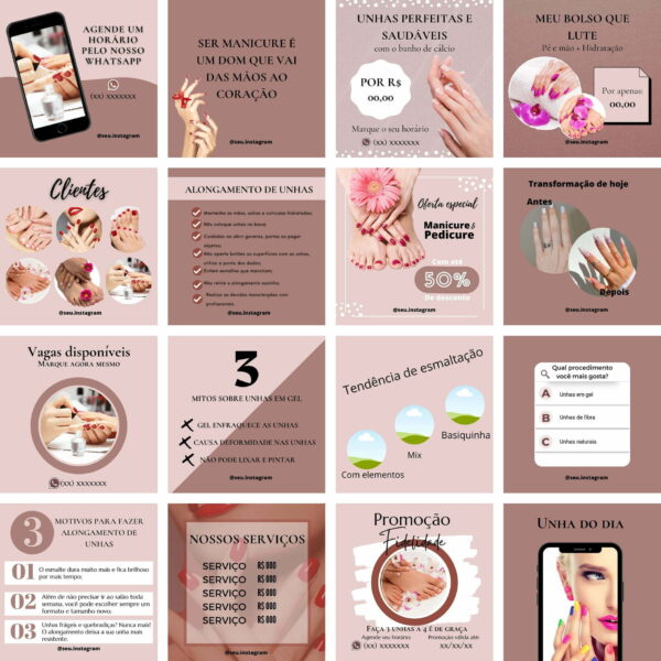 Pack Canva Manicure e Pedicure Template Canva 100 Artes + Bônus