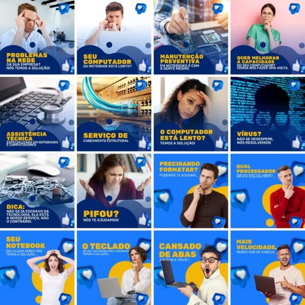 Pack Canva Manutenção de Computadores Template Canva 200 Artes + Legendas