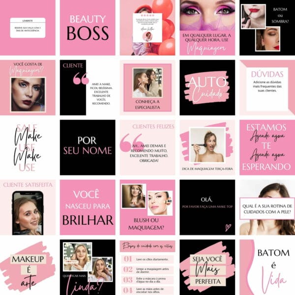 Pack Canva Maquiagem Makeup 2.0 Template Canva 25 Artes + Bônus