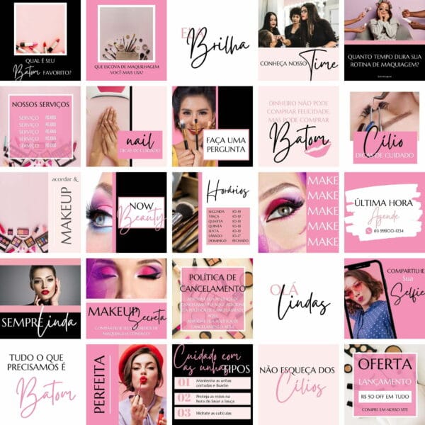 Pack Canva Maquiagem Makeup Template Canva 25 Artes + Bônus