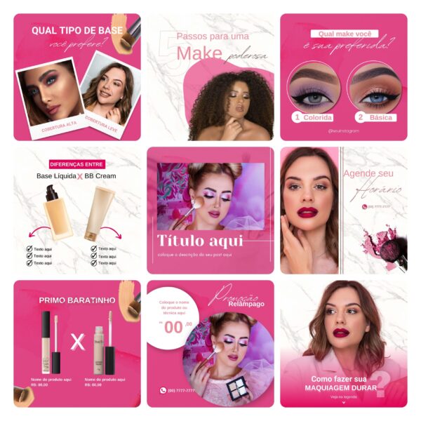 Pack Canva Maquiagem Maquiadora Template Canva 30 Artes + Bônus