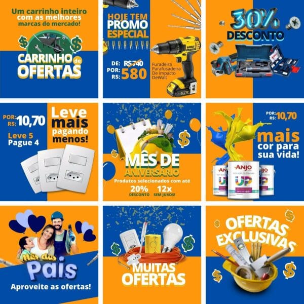 Pack Canva Materiais de Construção Template Canva 10 Artes + Bônus