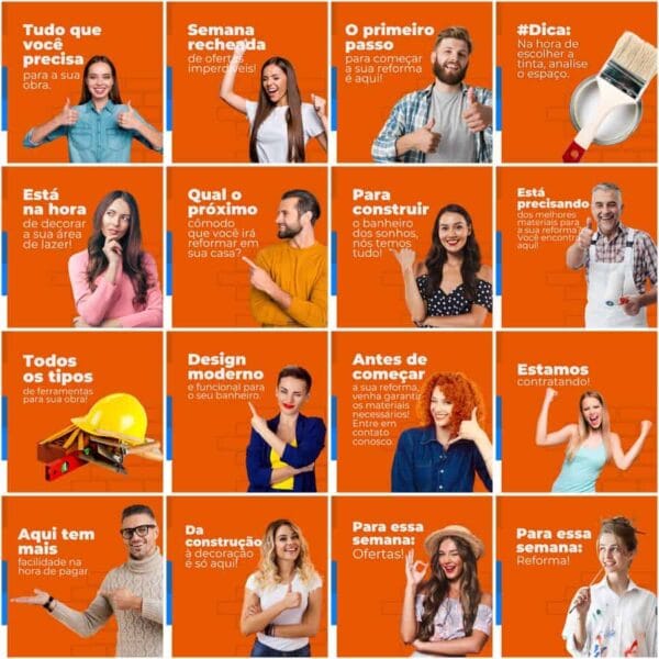 Pack Canva Materiais de Construção Template Canva 200 Artes + Legendas