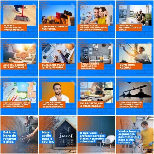 Pack Canva Materiais de Construção Template Canva 200 Artes + Legendas