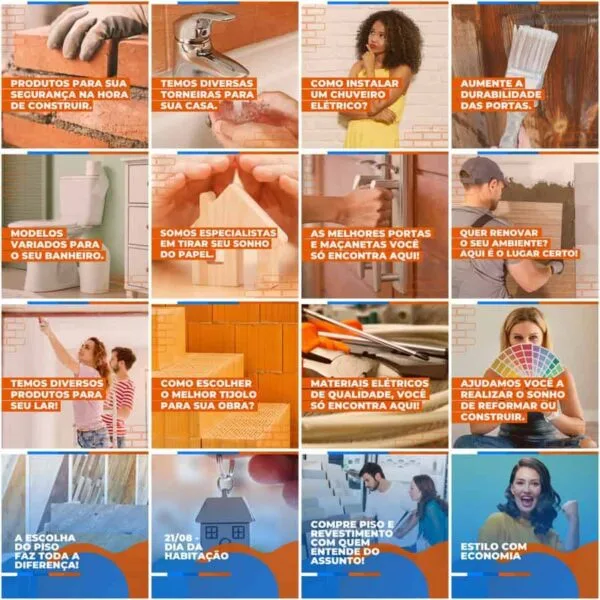 Pack Canva Materiais de Construção Template Canva 200 Artes + Legendas