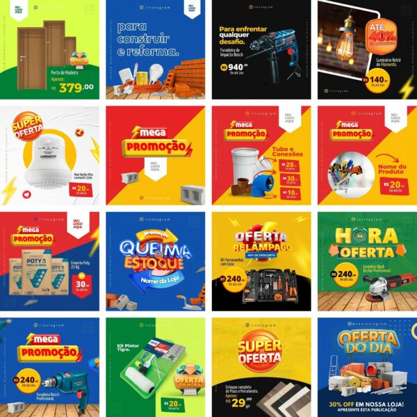 Pack Canva Materiais de Construção Template Canva 90 Artes + Bônus