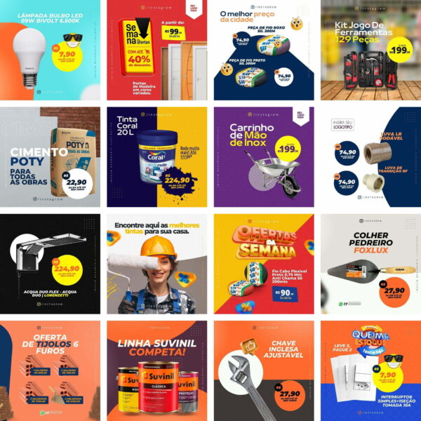 Pack Canva Materiais de Construção Template Canva 90 Artes + Bônus
