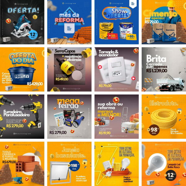 Pack Canva Materiais de Construção Template Canva 90 Artes + Bônus