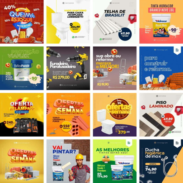Pack Canva Materiais de Construção Template Canva 90 Artes + Bônus