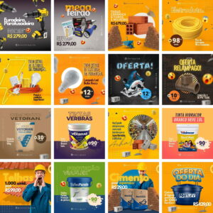 Pack Canva Material de Construção Template Canva 20 Artes + Bônus