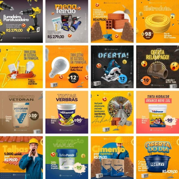 Pack Canva Material de Construção Template Canva 20 Artes + Bônus