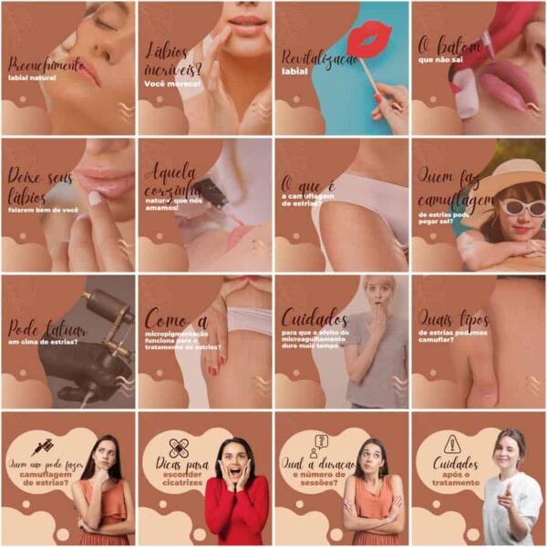 Pack Canva Micropigmentação Template Canva 200 Artes + Legendas