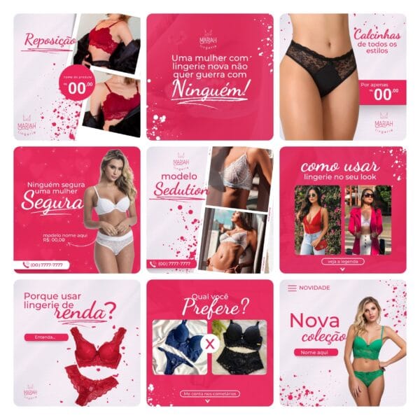Pack Canva Moda Íntima Lingerie Template Canva 30 Artes + Bônus
