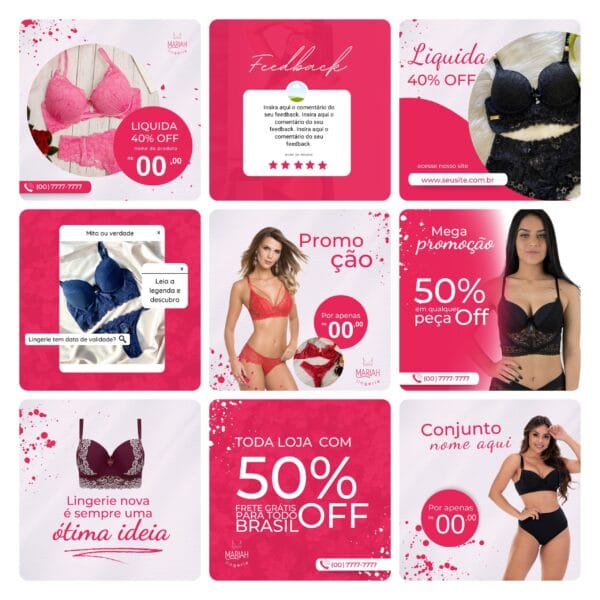 Pack Canva Moda Íntima Lingerie Template Canva 30 Artes + Bônus