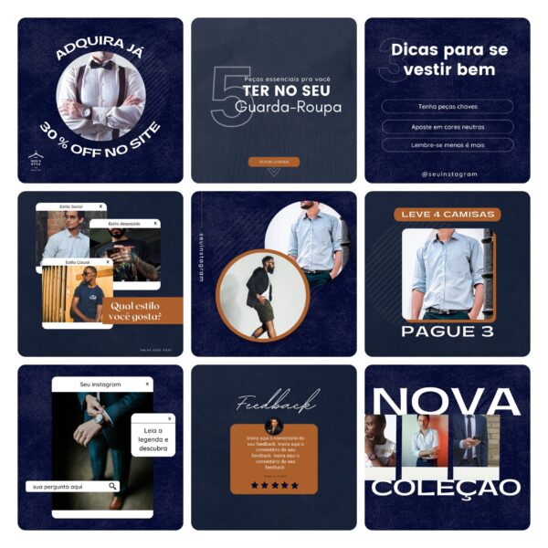 Pack Canva Moda Masculina Template Canva 30 Artes + Bônus