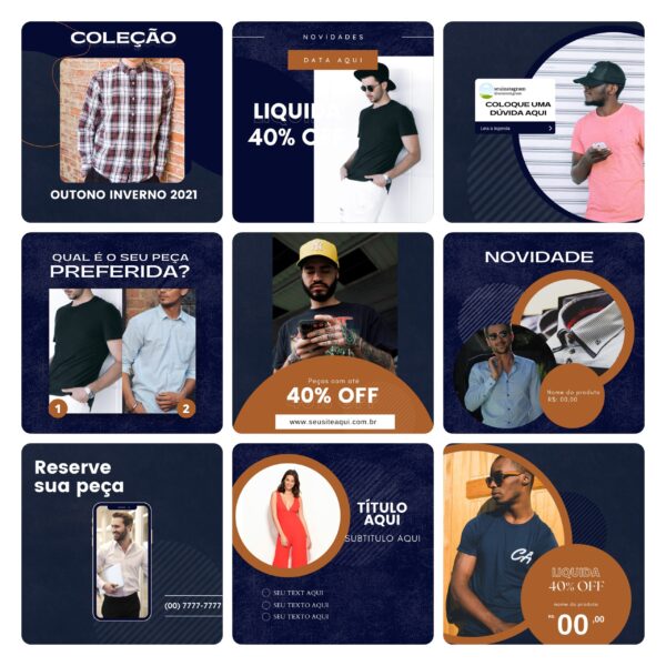 Pack Canva Moda Masculina Template Canva 30 Artes + Bônus