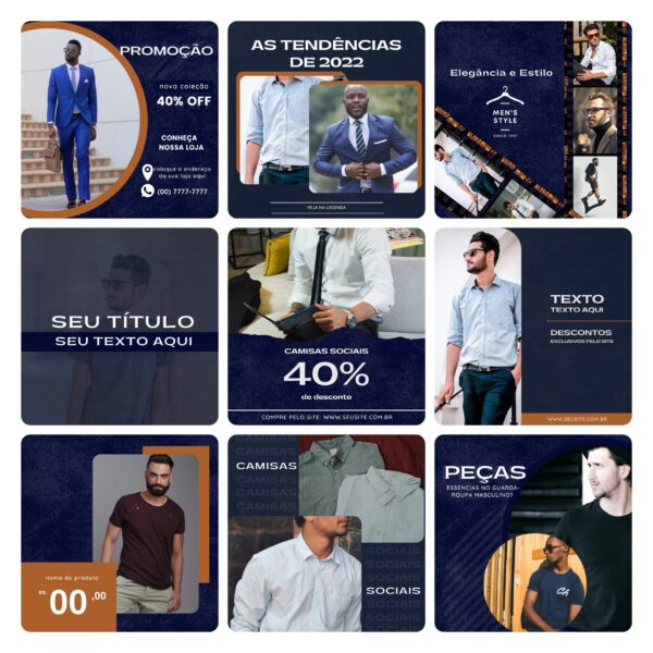 Pack Canva Moda Masculina Template Canva 30 Artes + Bônus