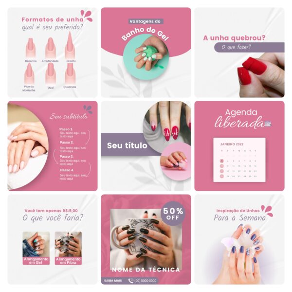 Pack Canva Nail Design Template Canva 30 Artes + Bônus