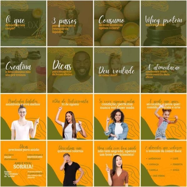 Pack Canva Nutricionista Nutrição Template Canva 200 Artes + Legendas