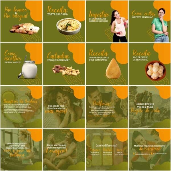 Pack Canva Nutricionista Nutrição Template Canva 200 Artes + Legendas