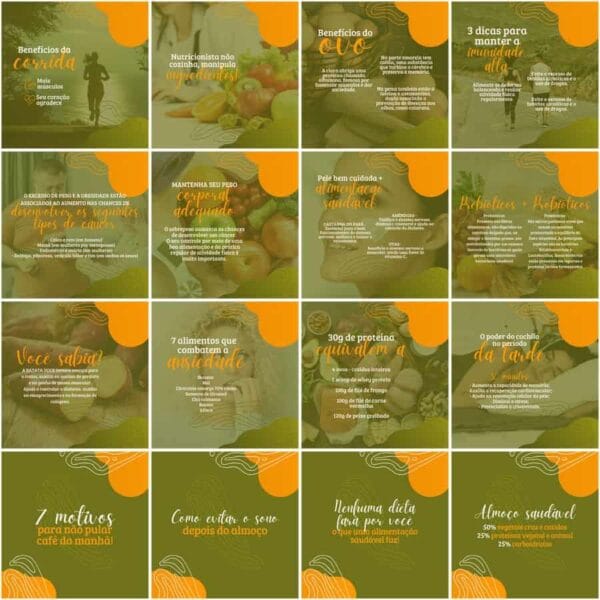 Pack Canva Nutricionista Nutrição Template Canva 200 Artes + Legendas