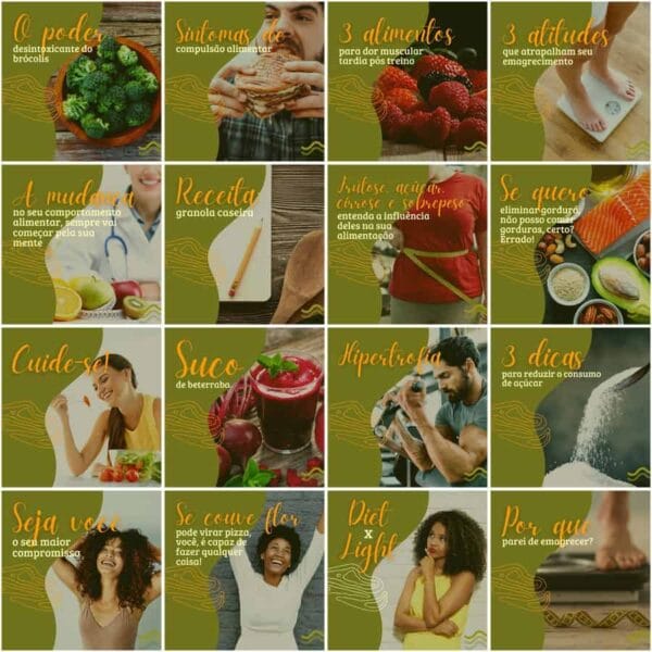 Pack Canva Nutricionista Nutrição Template Canva 200 Artes + Legendas