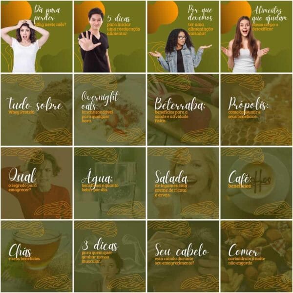 Pack Canva Nutricionista Nutrição Template Canva 200 Artes + Legendas