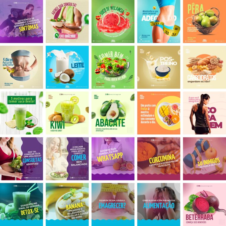 Pack Canva Nutricionista Nutrição Template Canva 25 Artes + Bônus