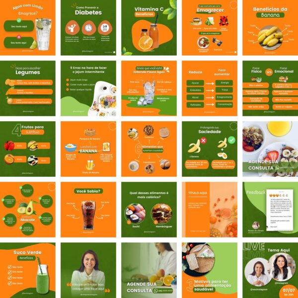 Pack Canva Nutricionista Nutrição Template Canva 50 Artes + Bônus