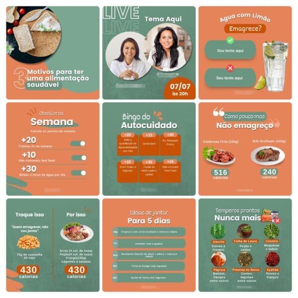 Pack Canva Nutricionista Template Canva 100 Artes + Bônus