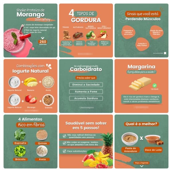 Pack Canva Nutricionista Template Canva 100 Artes + Bônus