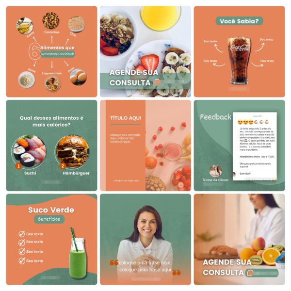 Pack Canva Nutricionista Template Canva 100 Artes + Bônus