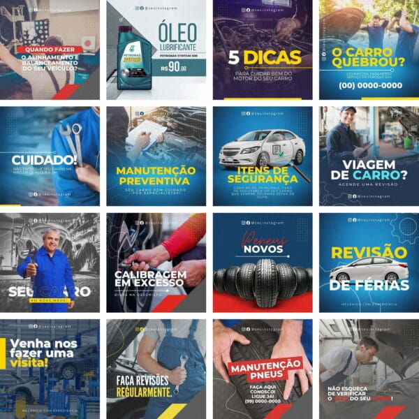 Pack Canva Oficina Mecânica Mecânico Template Canva 40 Artes + Bônus