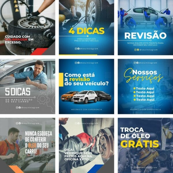 Pack Canva Oficina Mecânica Mecânico Template Canva 40 Artes + Bônus