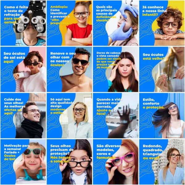 Pack Canva Óticas Oftalmologia Template Canva 200 Artes + Legendas
