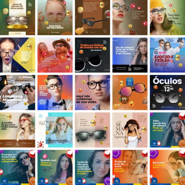 Pack Canva Óticas Oftalmologista Template Canva 340 Artes + Bônus