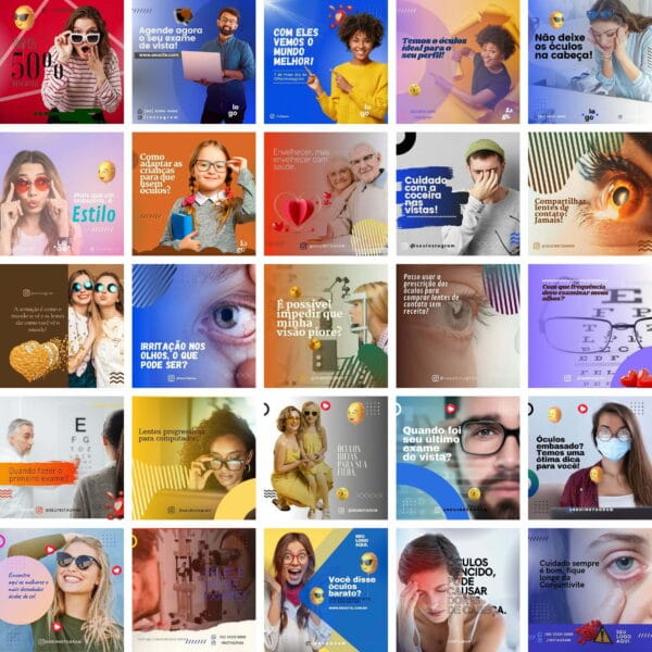 Pack Canva Óticas Oftalmologista Template Canva 340 Artes + Bônus