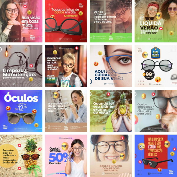 Pack Canva Óticas Oftalmologista Template Canva 44 Artes + Bônus