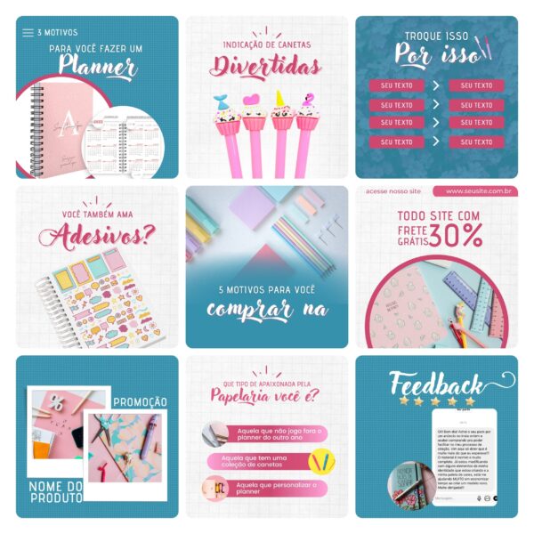 Pack Canva Papelaria Template Canva 30 Artes + Bônus